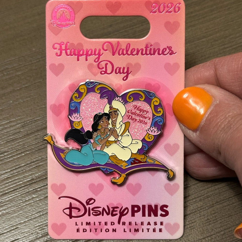 Disney Parks Jasmine & Aladdin Valentine's Day Pin 2026